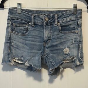 American Eagle Outfitters Blue Jean Shorty Shorts Distressed Style